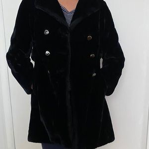 Lined Vintage faux fur back pea coat 3/4 sleeve
